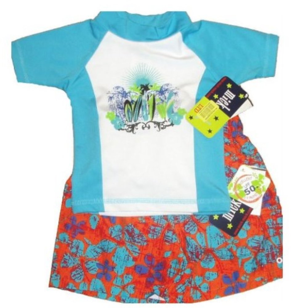 Boys Trunks Swimsuit 2 pc Set Rashguard Top Bathing Swim Suit Hibiscus Floral